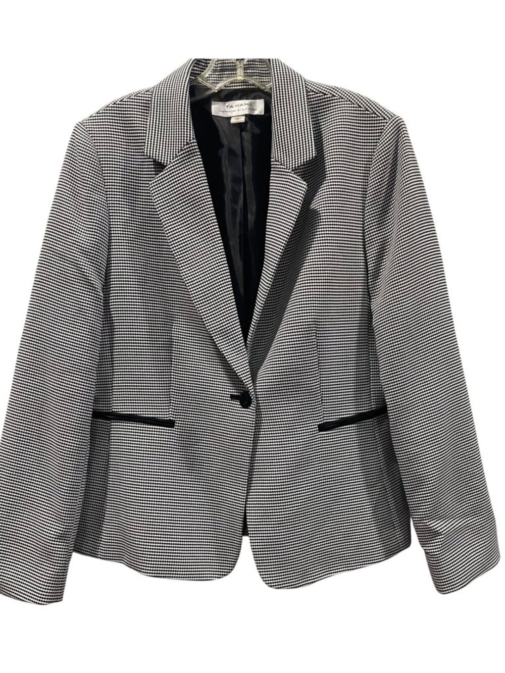 Tahari Arthur S Levine Single Breasted Blazer 14 Black White Quiet Luxury Career